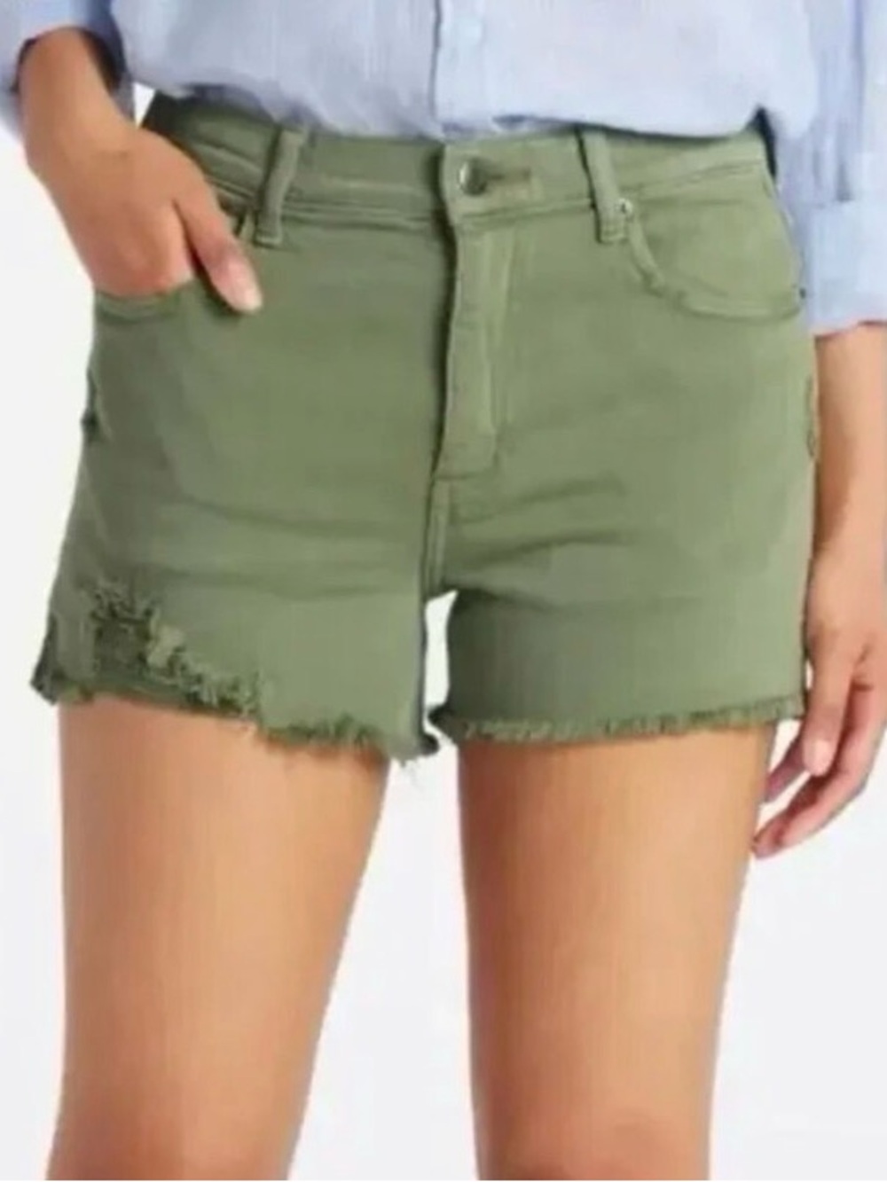 Pistola Winston Distressed Olive Green Frayed Hem Jean Shorts Cut Off Sz 29